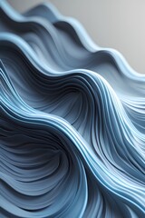 A series of fluid undulating muscle fibers represented by smooth glowing lines that gently rise and fall in rhythmic motion creating a wave-like effect. The colors shift from dark to light blue...