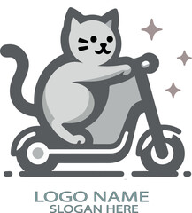 Cat on electric scooter logo icon vector .