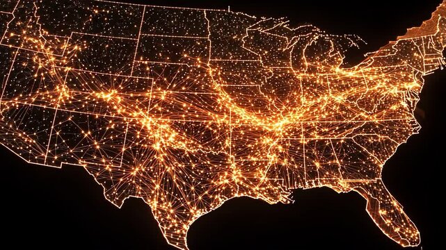 USA map at night, showing city lights