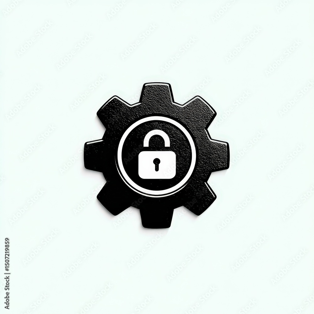 Poster cyber security ransomware prevention concept. gear icon with a padlock symbolizing security and prot