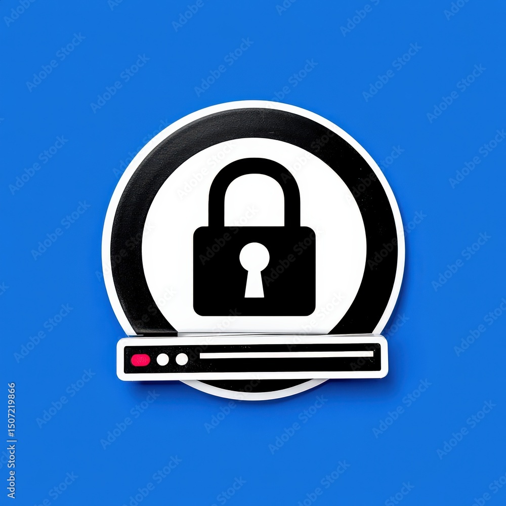 Poster cyber security ransomware prevention concept. lock symbol on a circular badge with a blue background