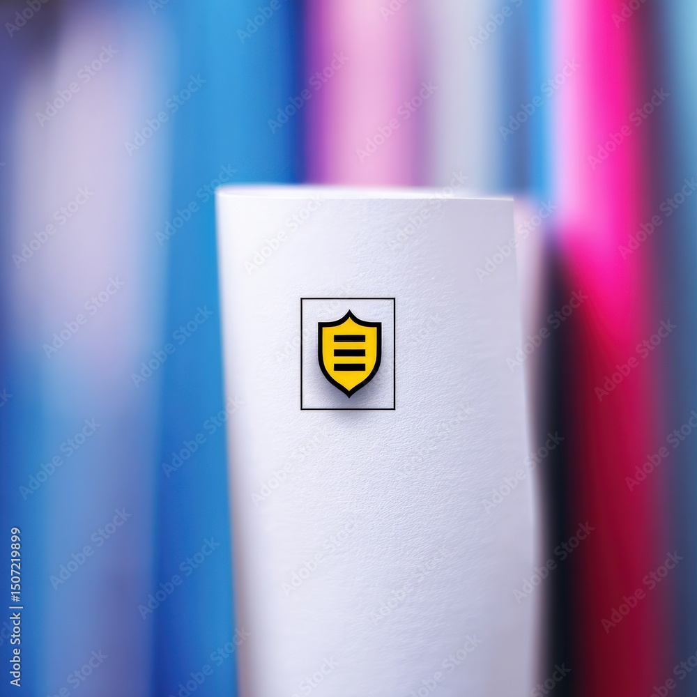 Poster cyber security ransomware prevention concept. abstract background with a shield logo on a colorful b