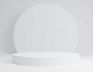 Minimalist white cylindrical platform and circular backdrop design element