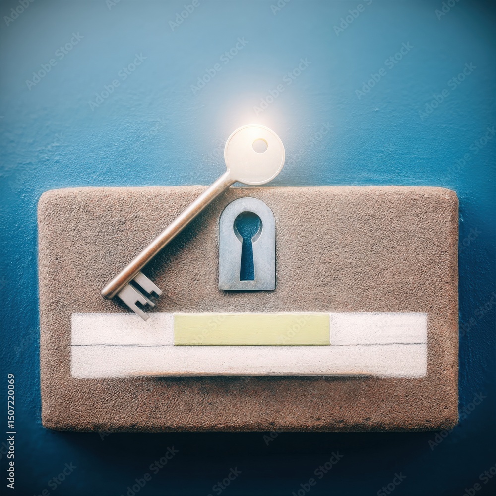 Aufkleber cyber security ransomware prevention concept. a key on a lock symbolizing security and access.
