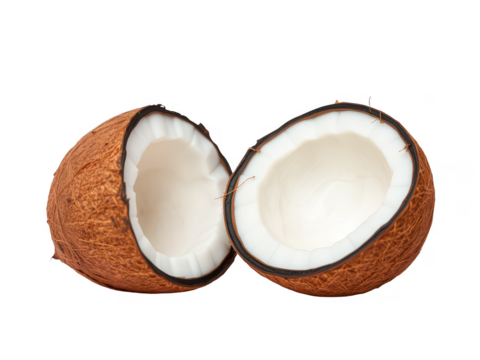 Halved coconut isolated on transparent background