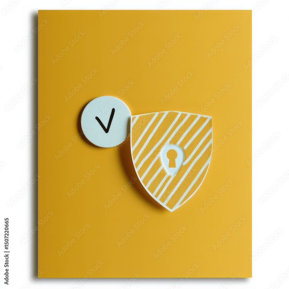 Aufkleber cyber security ransomware prevention concept. secure shield icon on a yellow background with a check