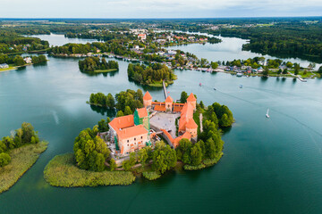 Aerial View of Historical Castle in the Island on Galve Lake in Trakai