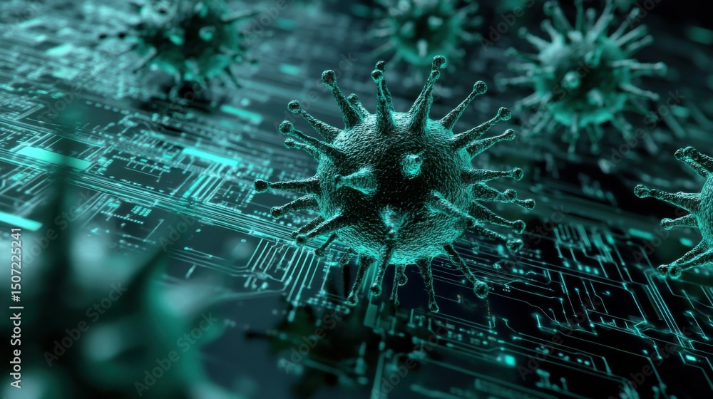 Poster visualization of cyber attacks. concept of data security. computer protection. virus alert