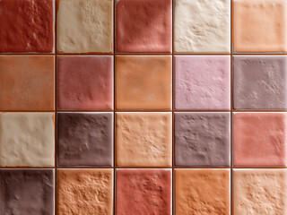 terracotta ceramic tiles in minimalist grid, warm and soft color palette