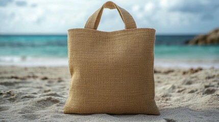 Burlap Tote Bag on a Beach