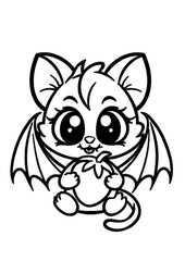 Coloring page dragon cat with strawberry