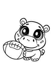 coloring page hippopotamus and American football