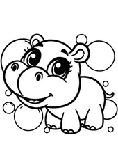 Coloring page hippopotamus and bubbles