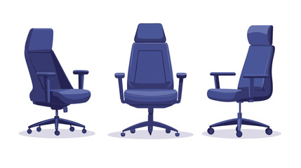 Obraz premium Isometric Dark Blue Office Chair Three Angle Views Against White Background