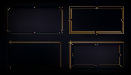 Simple golden frames. Horizontal art deco gold borders for wedding invitation card, minimal luxury modern geometric decorative frame elements. Vector elegant set