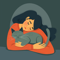 woman-sleeping-cat-flat-design-vector