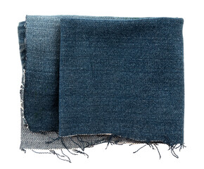 Piece of torn denim on a white background. Denim texture
