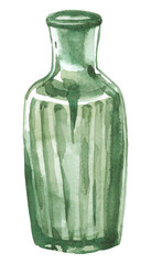 Antique blue glass bottle for apothecary watercolor PNG clipart