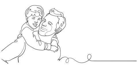 Fathers day line art style vector illustration, father and son line art illustration