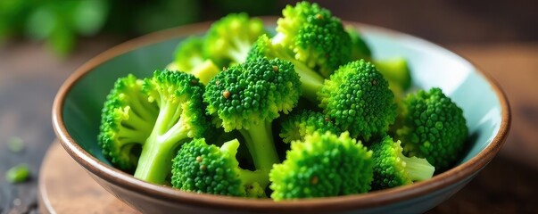 Fresh broccoli salad, vibrant green florets tossed with a light vinaigrette, ready to be served Perfect for a healthy and delicious meal , wholesome, vegan