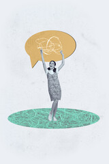Artwork 3d poster art collage of happy girl guy stand bubble communication chatterbox speech...