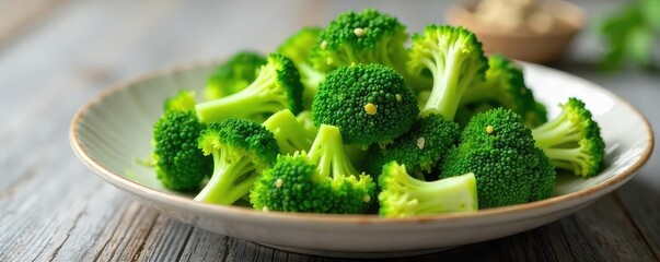 Fresh broccoli salad, vibrant green florets tossed with a light vinaigrette, ready to be served Perfect for a healthy and delicious meal , farm-fresh, crunchy
