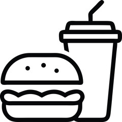 Burger and Drink Icon Vector – Black and White Silhouette for Fast Food, Meal, and Snack