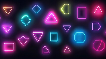 Neon Geometric Shapes with Vibrant Colors on Dark Background creating a futuristic design