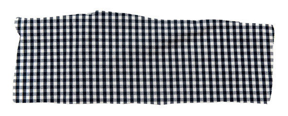 Piece of torn crumpled checkered fabric on a white background. Textile. Cellular tissue isolate