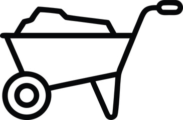 Minimalist Wheelbarrow Icon – Black and White Gardening and Construction Tool Illustration
