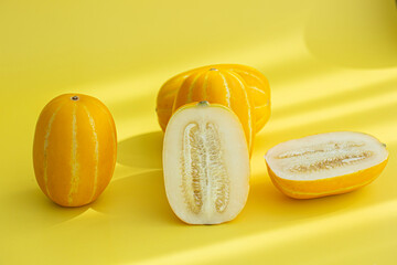 Oriental melon on yellow background