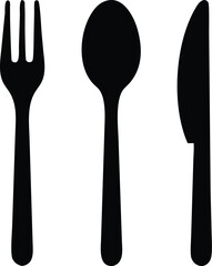 Silhouette Cutlery Icon Set – Fork, Spoon, and Knife Illustration in Minimal Black and White Design