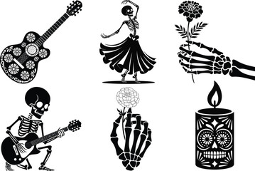 Day of the Dead Silhouettes, Traditional Mexican Festival Clipart SVG Bundle. Día de los Muertos SVG, Sugar Skulls, Catrinas Skeletons, Mexican Day of the Dead, Mexican Holiday, La Catrina & Calavera.