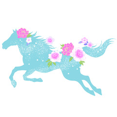 午年　美しい馬と花のイラスト	和柄