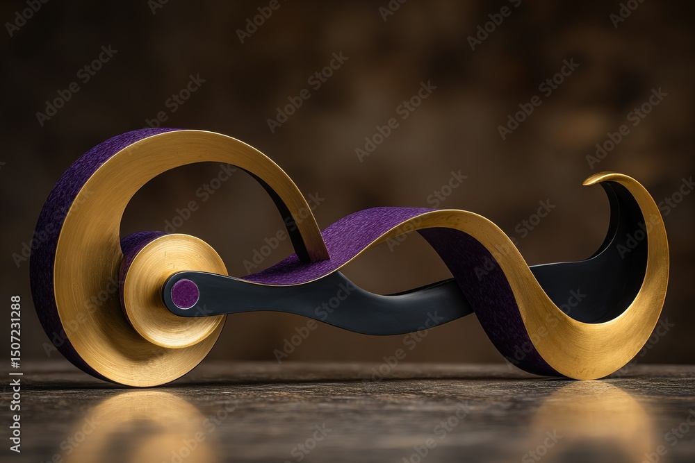 Poster elegant abstract sculpture with flowing curves and vibrant colors displayed on textured surface