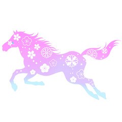 午年　美しい馬と花のイラスト	和柄