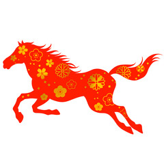 午年　美しい馬と花のイラスト	和柄