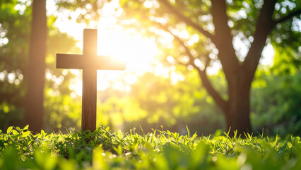 십자가 햇살 숲 나무 사진 이미지