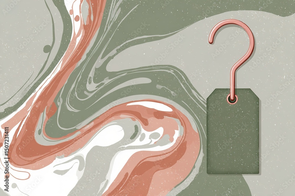 Aufkleber abstract design featuring a hanging tag with a mix of green and peach marble patterns in a creative 