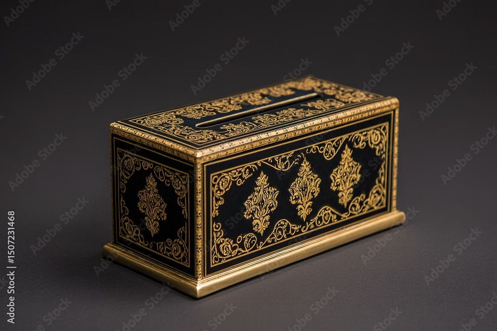 Poster elegant decorative box with intricate golden patterns on a dark background showcasing intricate craf