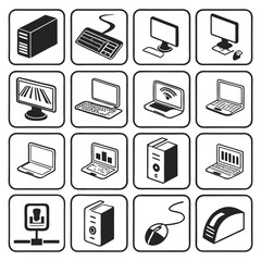 Black Silhouette Computer and Technology Icon Set – Devices, Security, and User Interaction