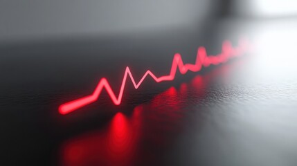 The pulse of life A vibrant red lifeline showing peaks and valleys rendered on a dark surface with