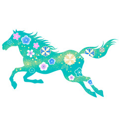 午年　美しい馬と花のイラスト	和柄
