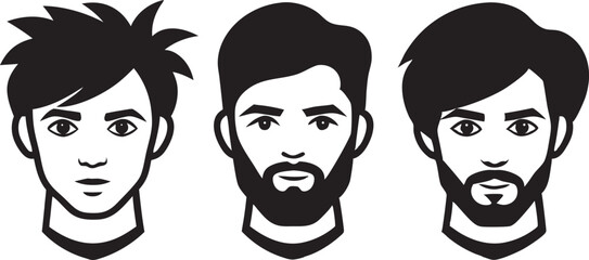 A collection of avatar silhouettes featuring a variety of hairstyles. Perfect for profile icons, branding, barbershop logos, and printable vector designs.