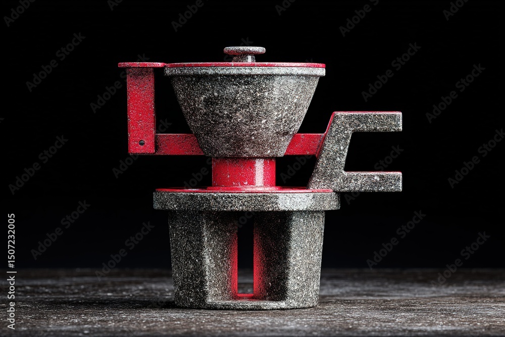 Poster vintage stone grinder for spices in rustic setting showcasing craftsmanship and functionality