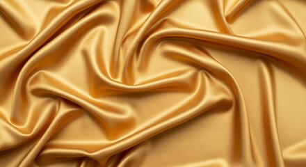Abstract gold silk fabric background with soft wavy folds, creating a luxurious texture and ample copy space, Generative AI.