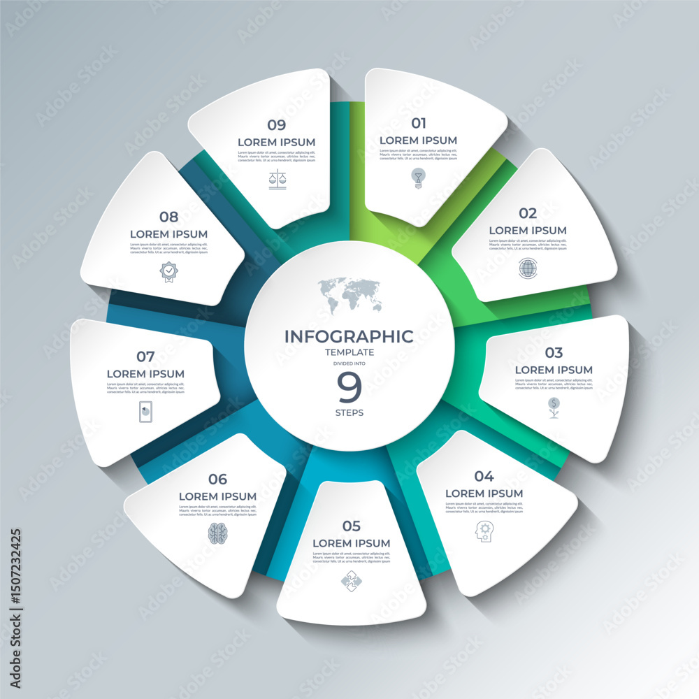 Canvas Prints vector infographic template featuring a modern, 3d-style circular layout divided into 9 steps. ideal