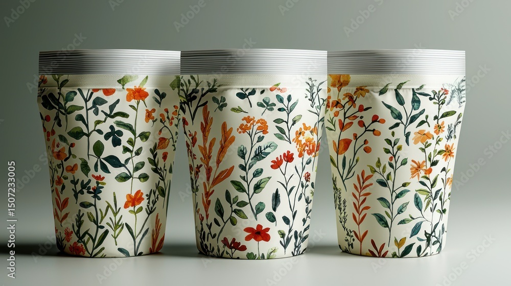 Aufkleber floral patterned containers set in a row with elegant design