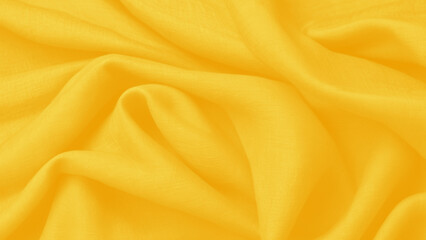 Obraz premium Close-up of a bright, cheerful yellow fabric, softly draped with smooth folds, showcasing its subtle textile texture