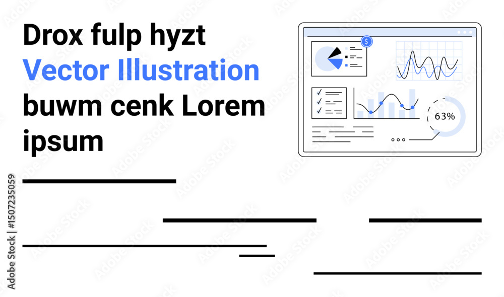 Poster interactive dashboard featuring line graphs, pie chart, and performance metrics. ideal for data anal